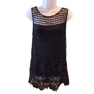 Skye’s The Limit Dress Coverup Black Crochet Knit Sleeveless Mini Size Large